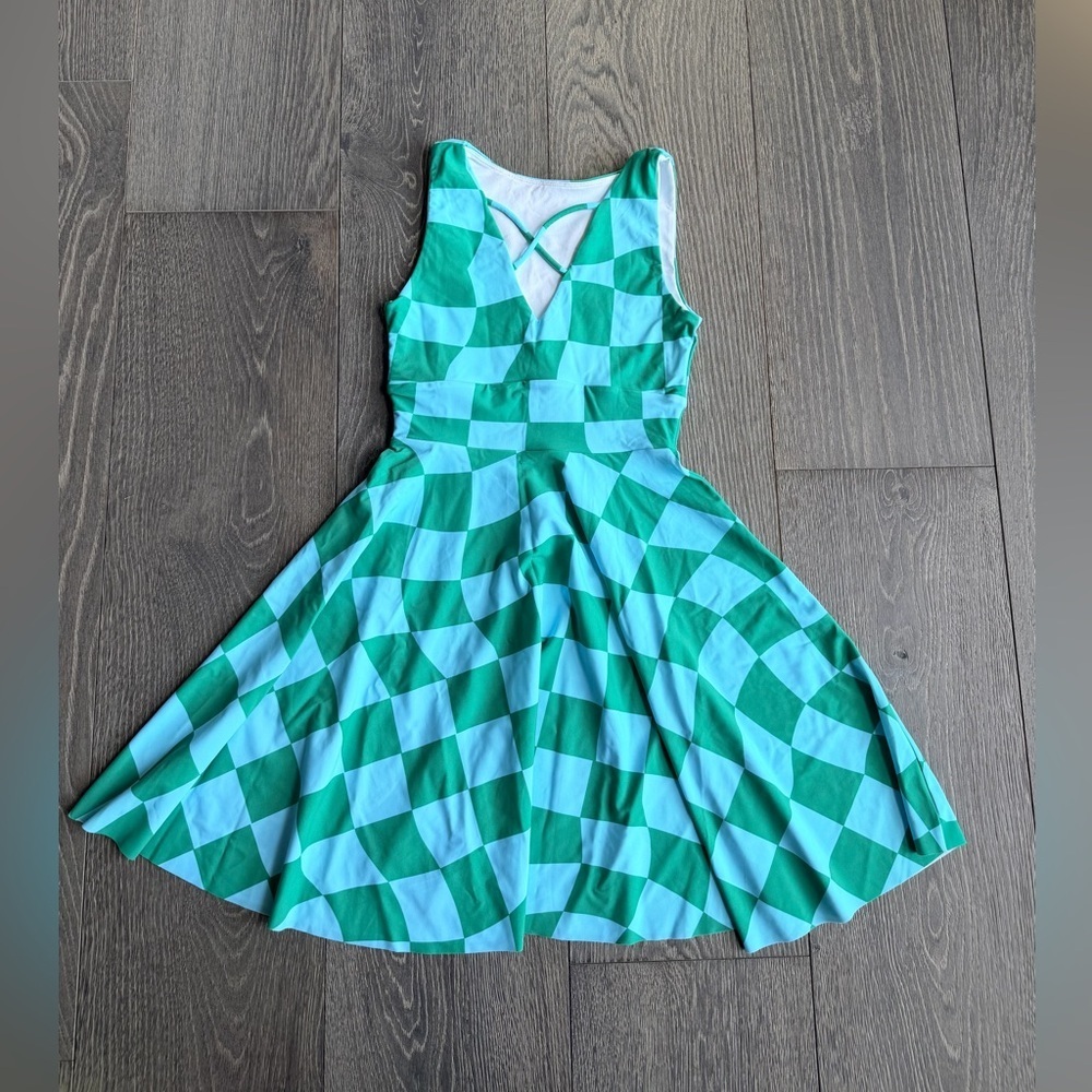 Exotica Off the Grid Silky Reversible Comfort Crop Mini Dress in Blue / Green